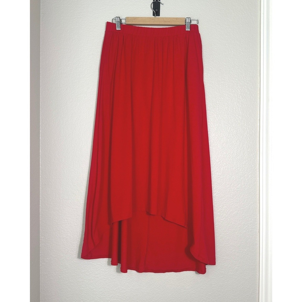 Stefanel High Low Maxi Skirt Medium Redβ Minimalist Quiet Luxury Pockets